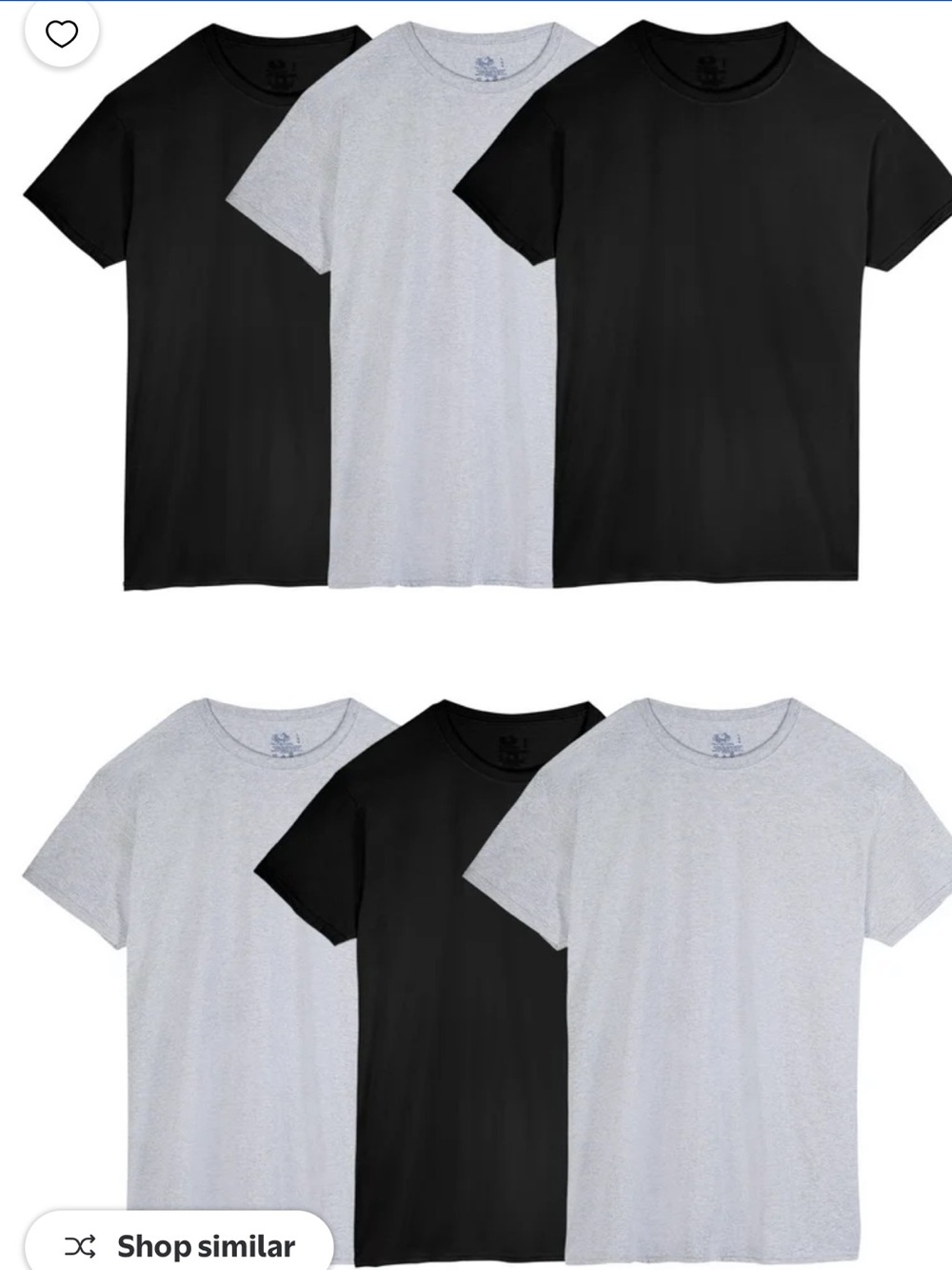 Fruit of the Loom Men's Crew Neck Undershirt T-Shirt Black Gray 6 Pack Small New